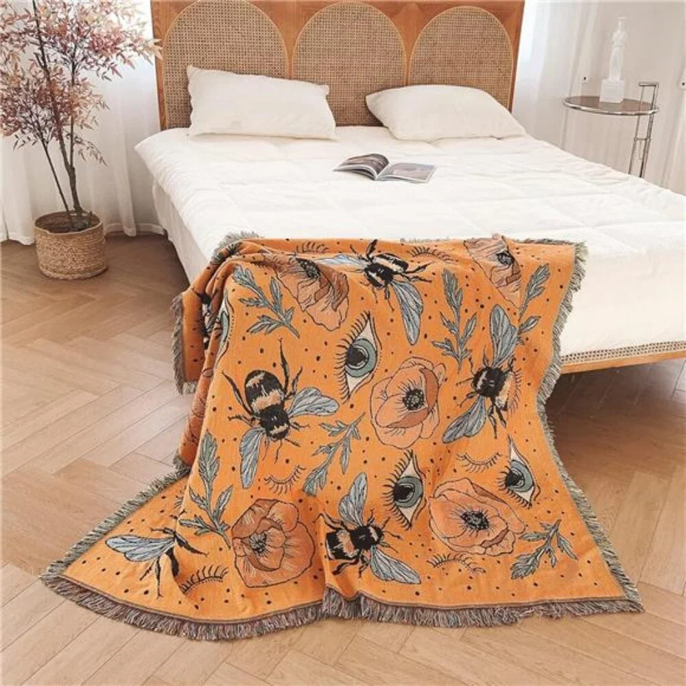 Boho Throw Blanket Reversible Cotton Hippie Room Decor (50'x60')